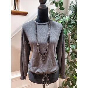 All in Favor Crewneck Charcoal Gray Crop Top Long Sleeve Pullover Knit Sweater S